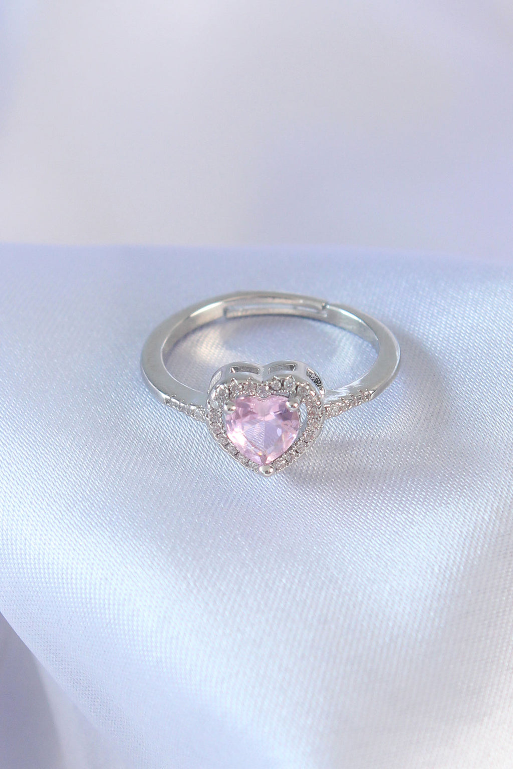 Gümüş Renk Pembe Zirkon Taşlı Kalp Charm Model Pirinç Kadın Yüzük — Chrysa by RK Yüzük