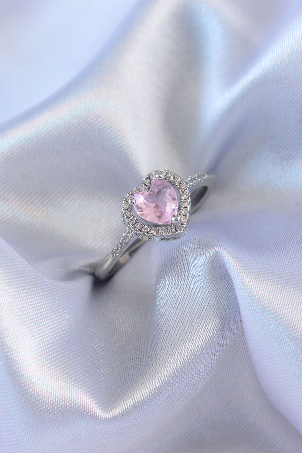 Gümüş Renk Pembe Zirkon Taşlı Kalp Charm Model Pirinç Kadın Yüzük — Chrysa by RK Yüzük