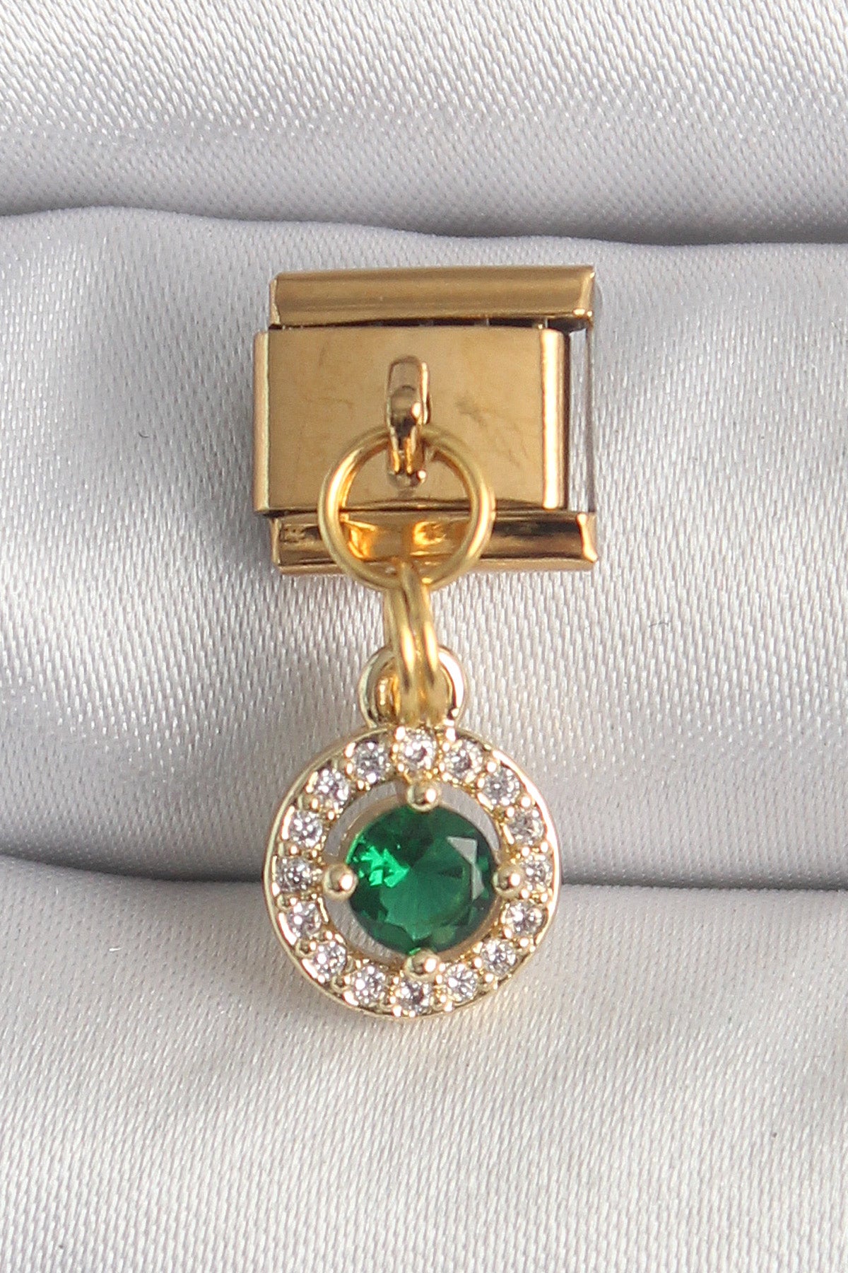 316L Çelik Gold Renk Sallantı Yeşil Zirkon Taşlı Nomination Charm — Chrysa by RK Bileklik