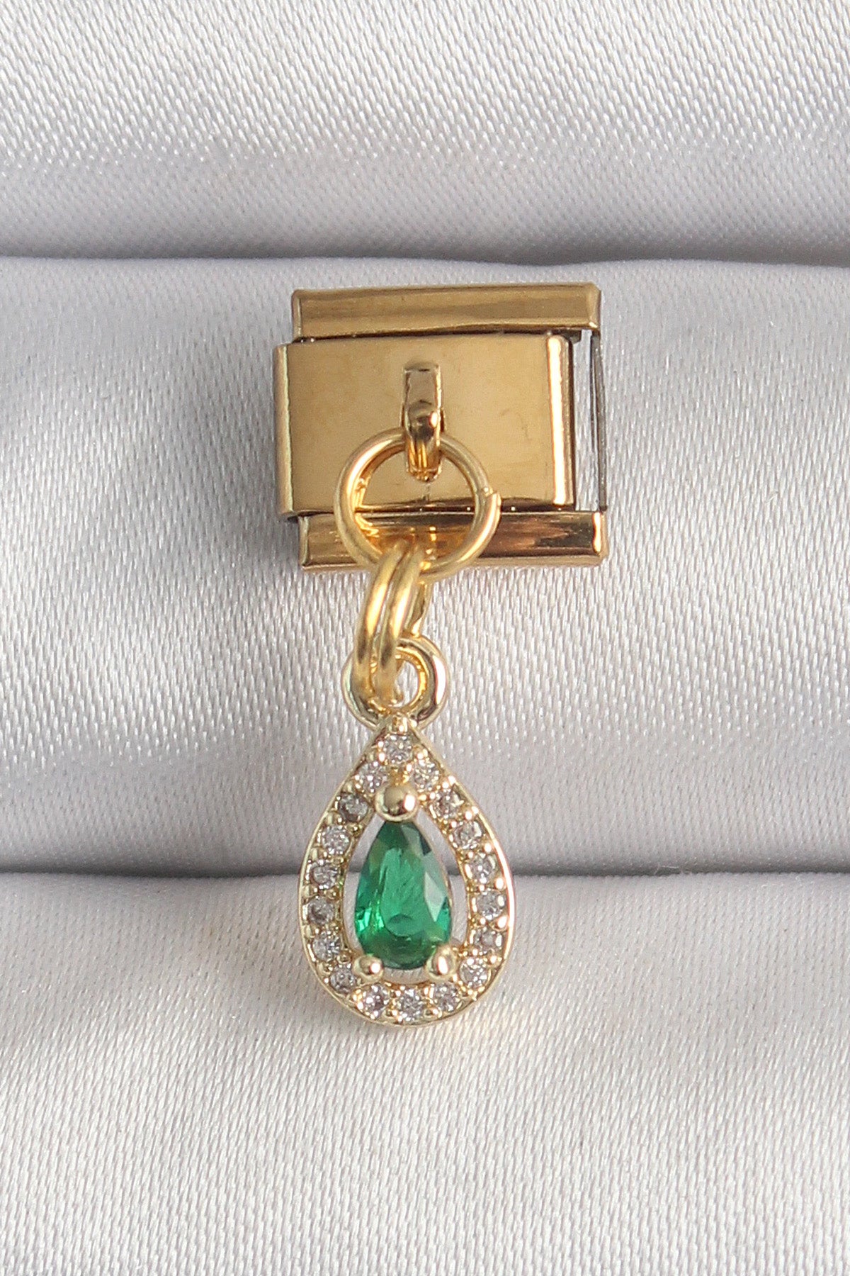316L Çelik Gold Renk Sallantı Damla Yeşil Zirkon Taşlı Nomination Charm — Chrysa by RK Bileklik