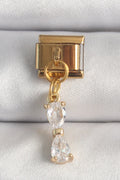 316L Çelik Gold Renk Sallantı Zirkon Taşlı Kurdele Model Nomination Charm — Chrysa by RK Bileklik