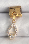 316L Çelik Gold Renk Sallantı Zirkon Taşlı Damla Model Nomination Charm — Chrysa by RK Bileklik