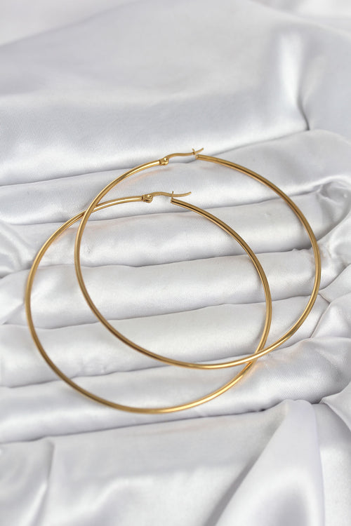 316L Çelik Gold Renk 80 mm Kadın Halka Küpe — Chrysa by RK Küpe