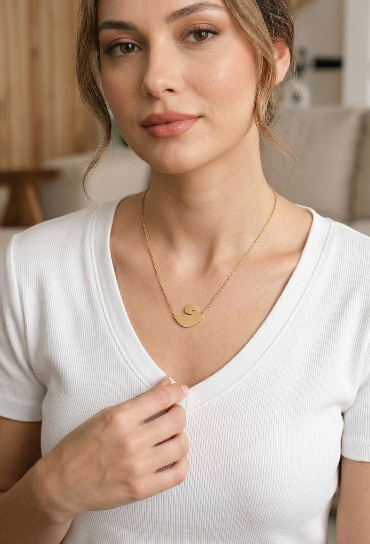 316L Çelik Gold Renk Zincir Kuğu Model Kadın Kolye — Chrysa by RK Kolye